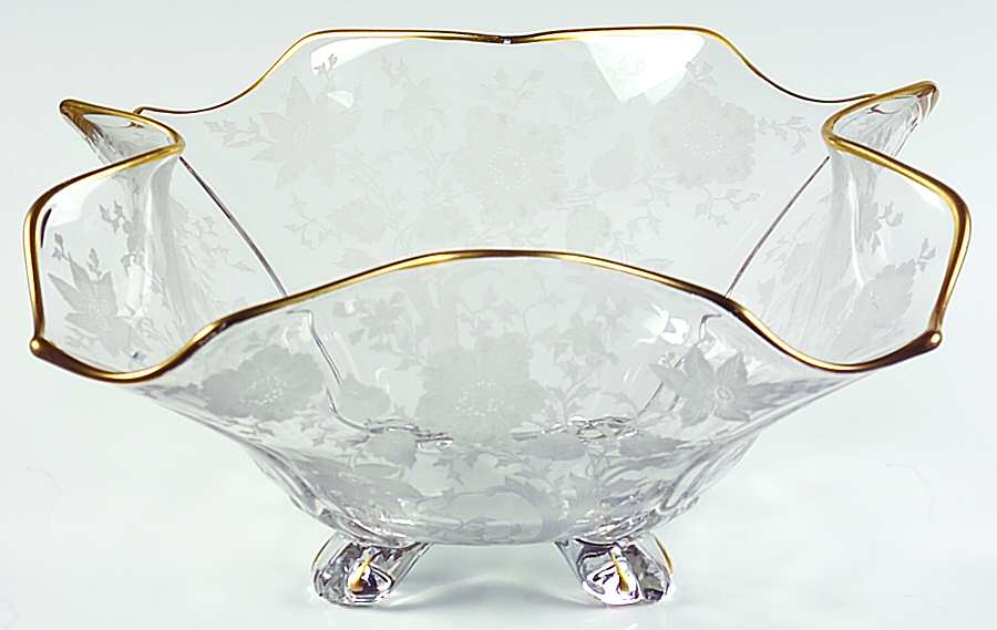 Wildflower Clear (Gold Trim, Stem 3121) 3400 11" 4 Toed Fancy Edge Bowl by Cambridge-1