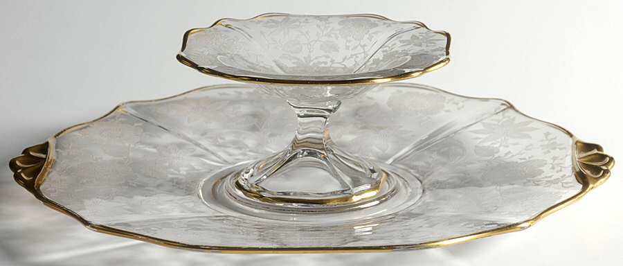 Wildflower Clear (Gold Trim, Stem 3121) Cheese & Cracker Set, Shape 3400 by Cambridge-1