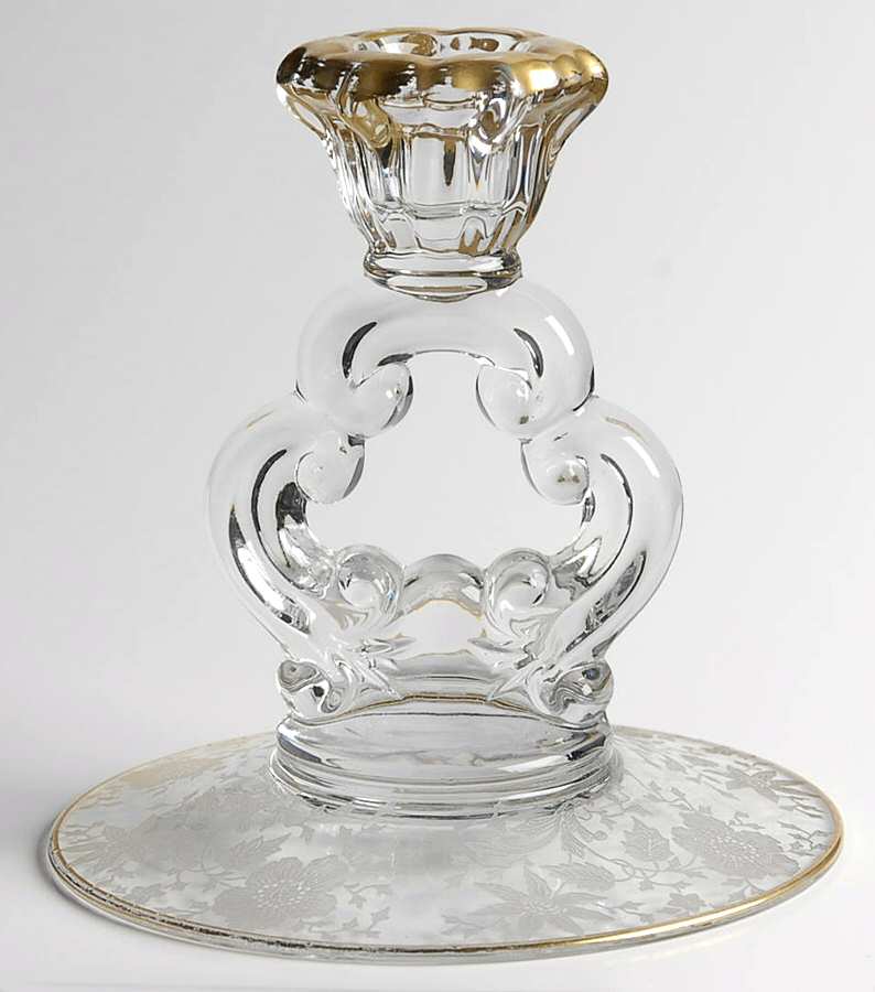 Wildflower Clear (Gold Trim, Stem 3121) 5" KeyHole Candlestick w/Round Base by Cambridge-1