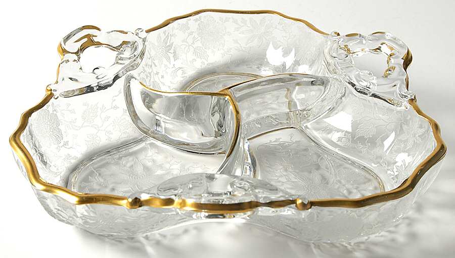 Wildflower Clear (Gold Trim, Stem 3121) 3400/91 3 Part Candy/Relish by Cambridge-1