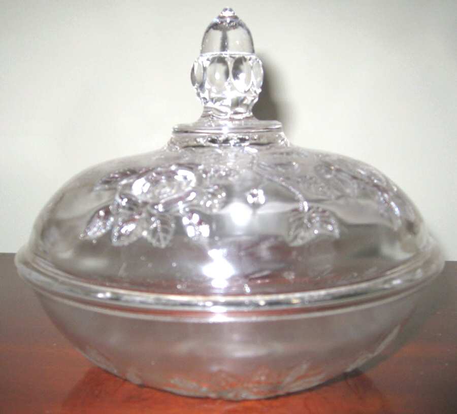 Cabbage Rose (Pattern) Round Covered Butter by Central Glass Works-1