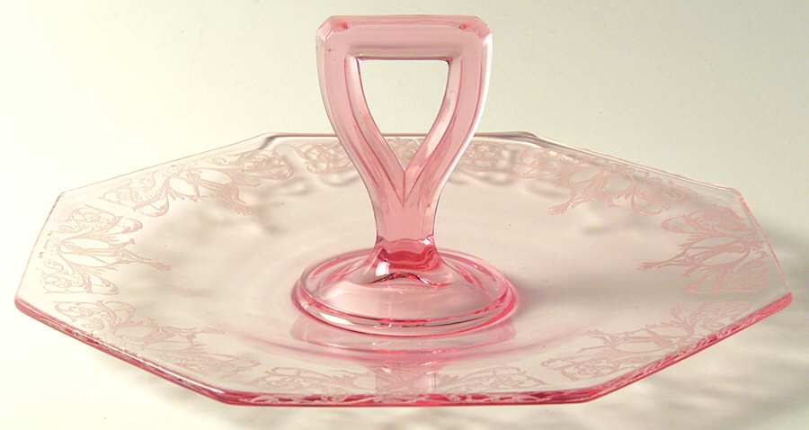 Morgan Pink (Stem 1426) Octagonal Tray with Center Handle by Central Glass Works-1
