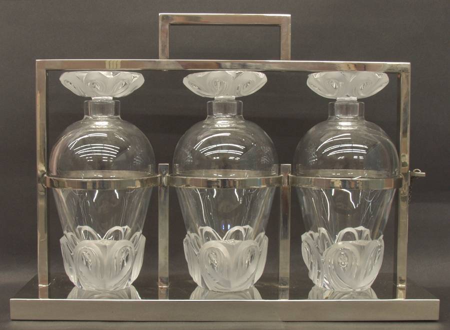 Fleurs (3 Piece) Decanter Set W/Center Handled Carrier by Lalique-1