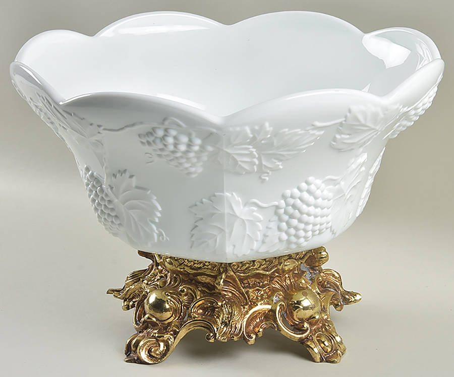 Harvest Milk Glass Punch Bowl W/Metal Stand by Colony-1