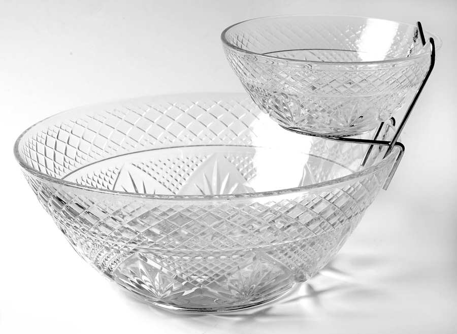 Antique Clear (No Knob, 6 Sided Stem) Chip & Dip with Metal Holder by Cristal D'Arques - Durand-1