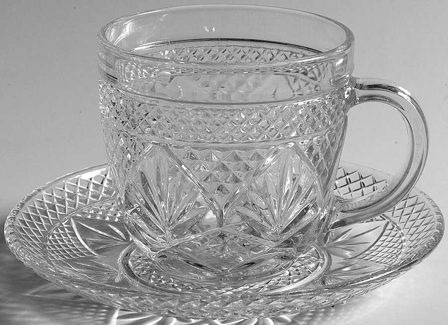 Antique Clear (No Knob, 6 Sided Stem) Cup & Saucer Set by Cristal D'Arques - Durand-1