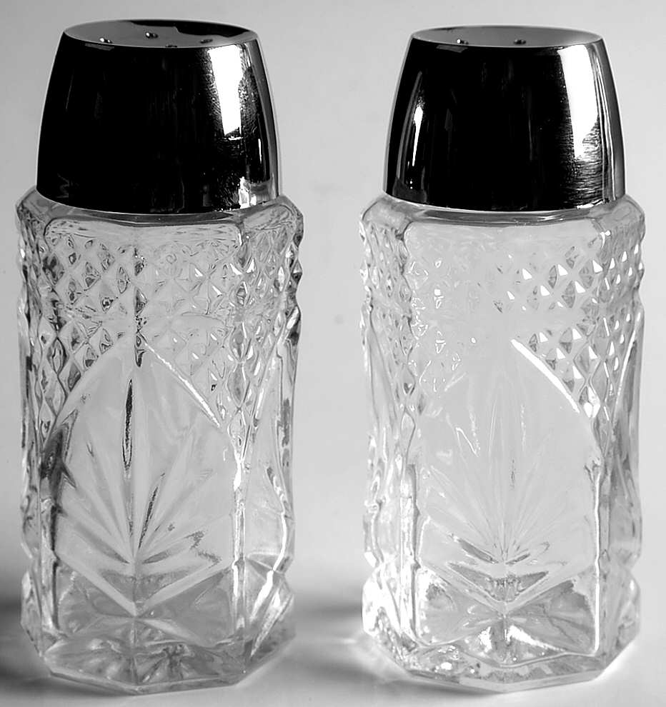 Antique Clear (No Knob, 6 Sided Stem) Shaker Set & Plastic Lids by Cristal D'Arques - Durand-1