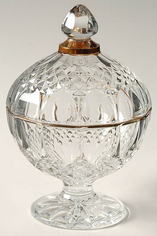 Longchamp Gold Footed Candy Dish & Lid by Cristal D'Arques - Durand-1