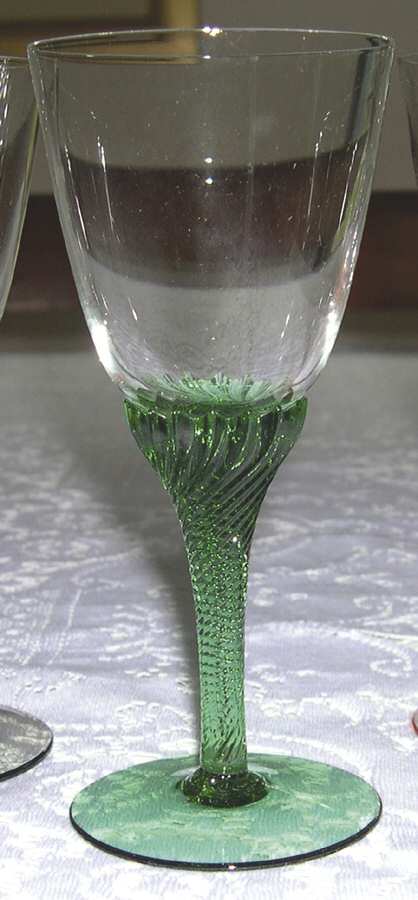 Flair Clear Green Water Goblet by Czechoslovakia-1