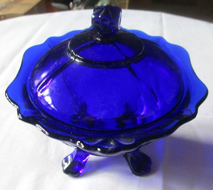 3400 Cobalt Blue 3400/9 Four Toed Candy Dish with Lid by Cambridge-1