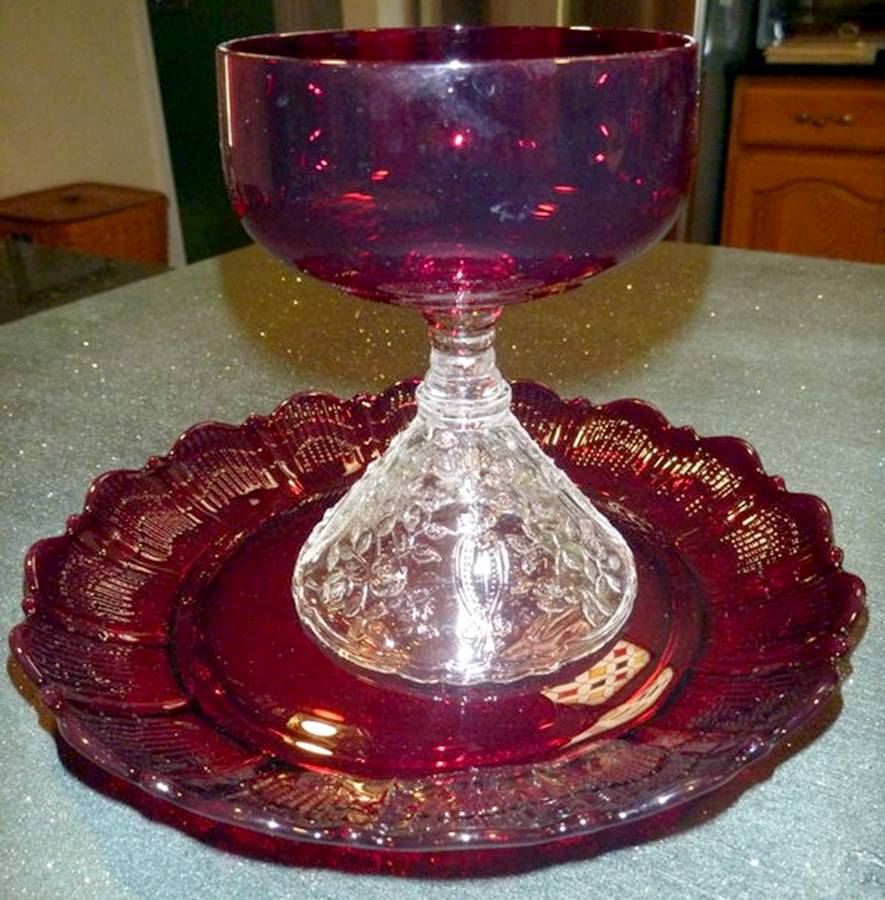 Rose Point Pressed Ruby Champagne/Tall Sherbet by Cambridge-1