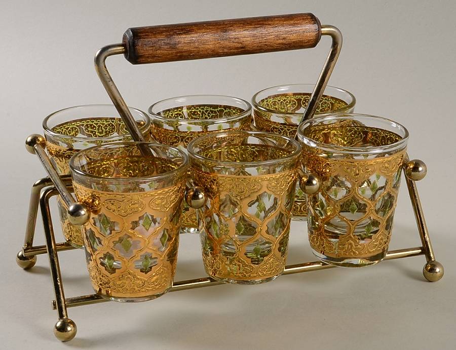 Valencia Shot Glasse - Set of 6 & Metal Holder by Culver-1