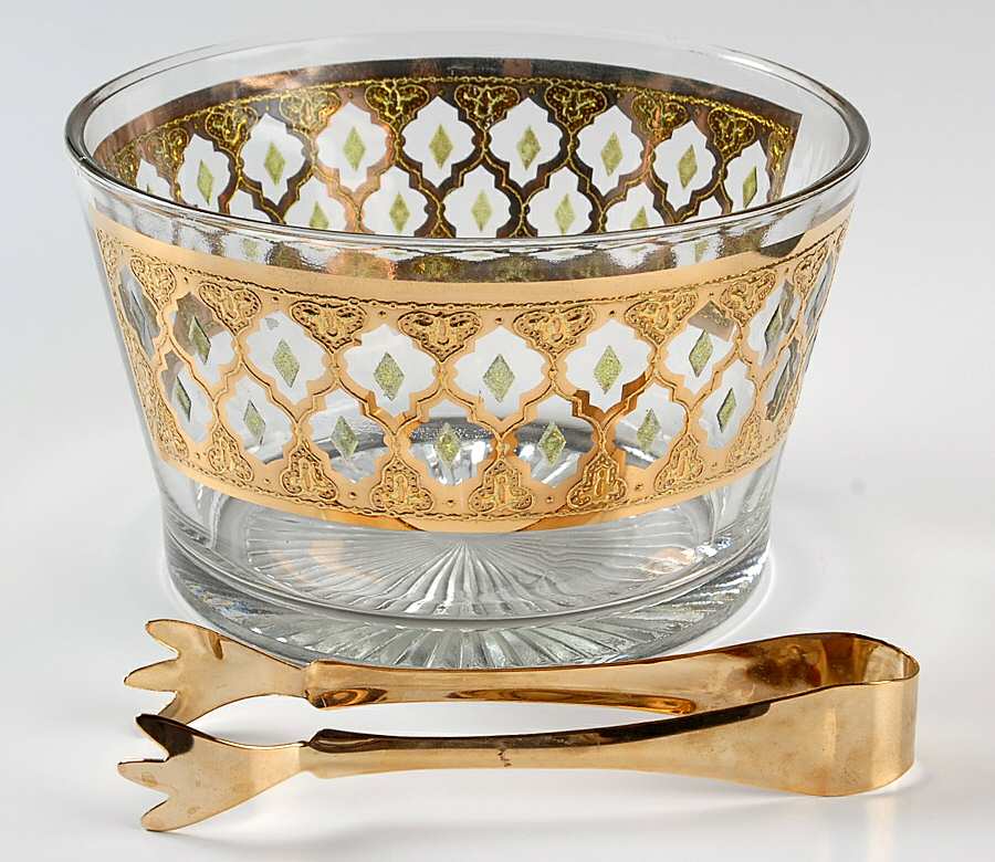 Valencia Ice Bucket with Tongs by Culver-1