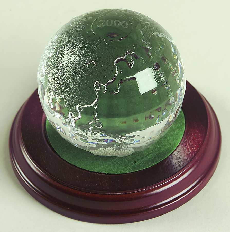 Millennium 2000 Earth Globe with Wood Stand by Cristal D'Arques - Durand-1