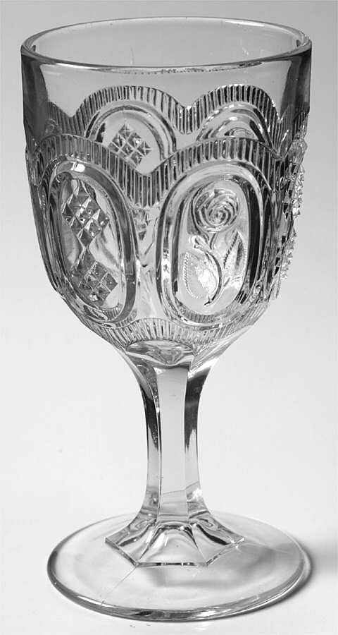 Panelled Diamonds & Flowers Water Goblet by Central Glass Works-1