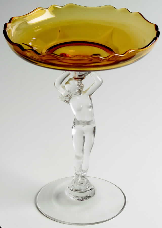 Nude Stems-All Colors & Variations Amber (8" X 6") Cupped Compote by Cambridge-1