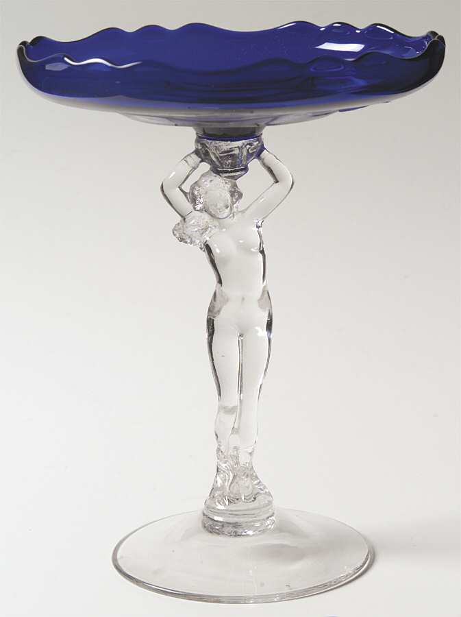 Nude Stems-All Colors & Variations Royal Blue Cupped (8" X 6") Comport by Cambridge-1