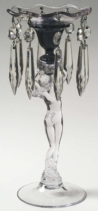 Nude Stems-All Colors & Variations Royal Blue Candlestick with Bobeche & Prisms by Cambridge-1