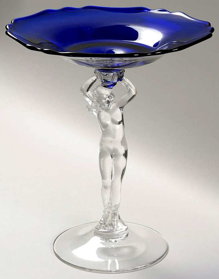 Nude Stems-All Colors & Variations Royal Blue Flared (8" X 6") Compote by Cambridge-1
