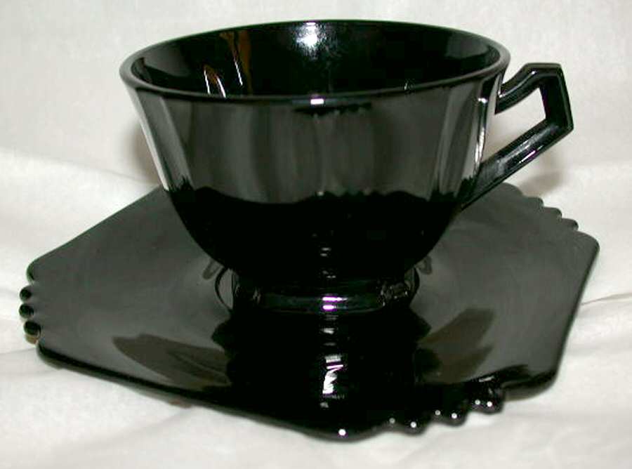 1450 Black Cup & Saucer Set by Central Glass Works-1