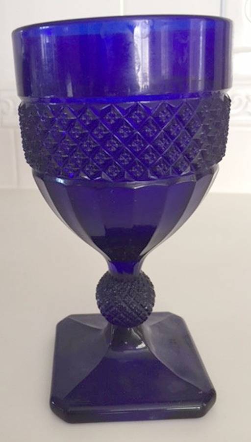 Early American Cobalt (Stem 587) Water Goblet by Co-Operative Flint-1