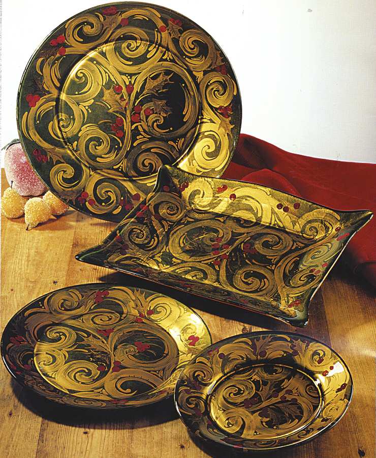 Gold Scroll Green Dinner Plate by Certified International-1