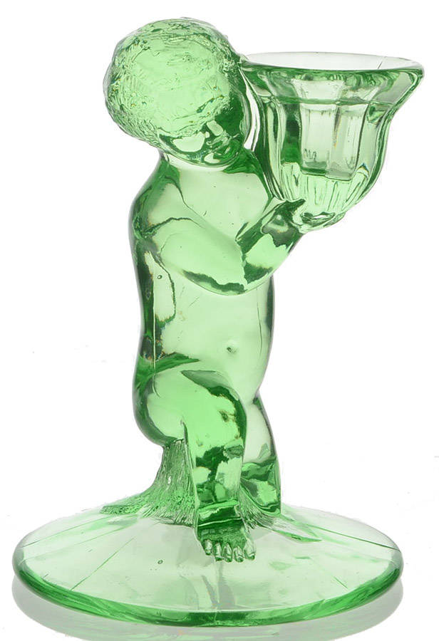 Animals & Figurines 6" Light Emerald Green Cherub Candlestick by Cambridge-1