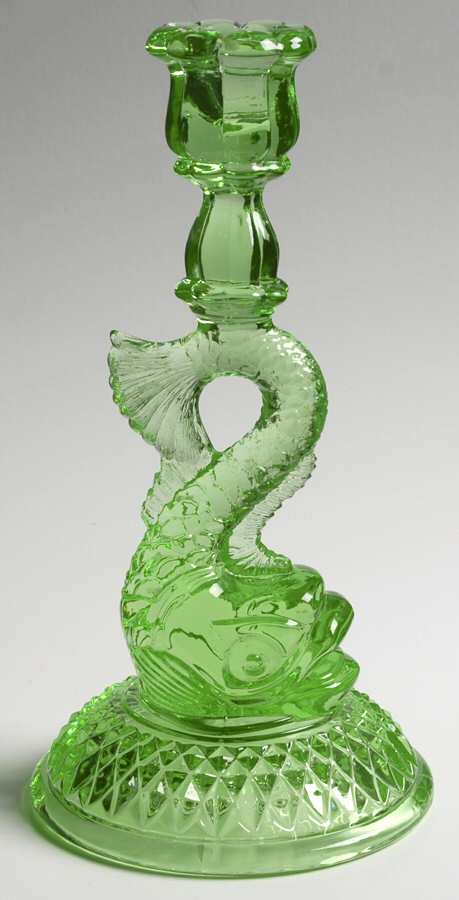 Animals & Figurines #109 Emerald Dolphin Candlestick by Cambridge-1