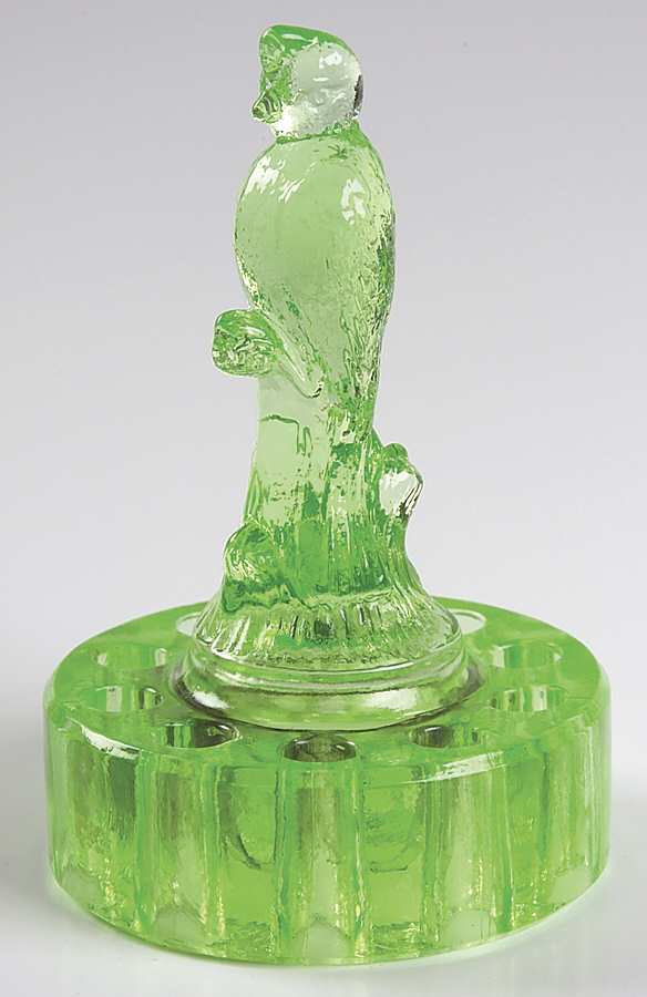 Animals & Figurines Emerald Green Bird on Stump Flower Holder by Cambridge-1