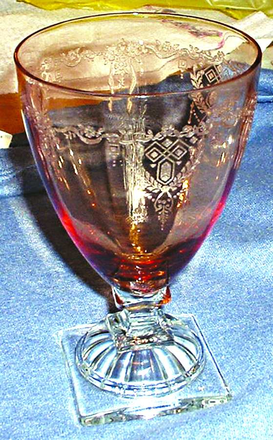 Deco Amber Water Goblet by Central Glass Works-1