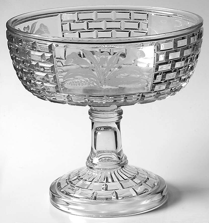 Brick Window-Engraved Compote No Lid by Central Glass Works-1