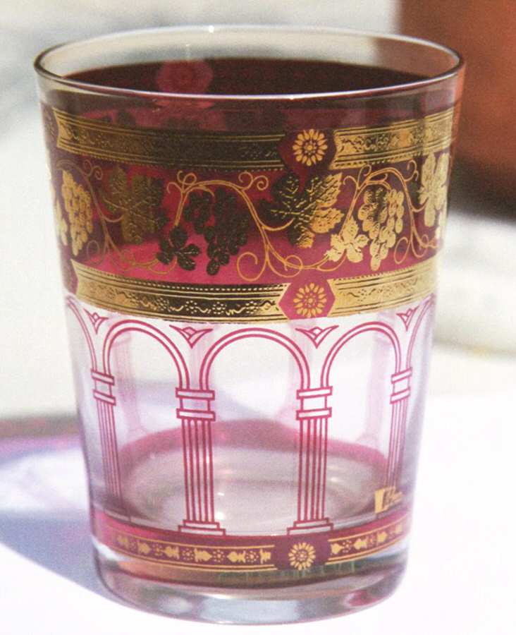 Golden Grapes Burgundy Flat Tumbler by Cera Glass-1