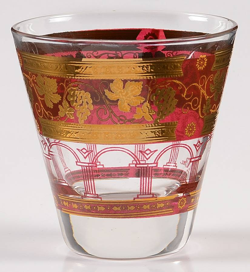 Golden Grapes Burgundy Whiskey Glass by Cera Glass-1