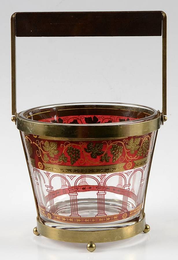 Golden Grapes Burgundy Small Ice Bucket W/Metal Stand by Cera Glass-1