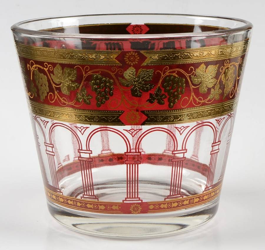 Golden Grapes Burgundy Small Ice Bucket by Cera Glass-1