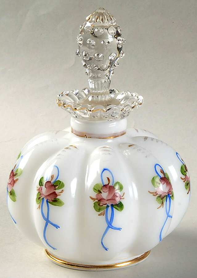 Charleton Roses & Bows (Fenton) Round Perfume Bottle & Stopper by Charleton Decorating-1