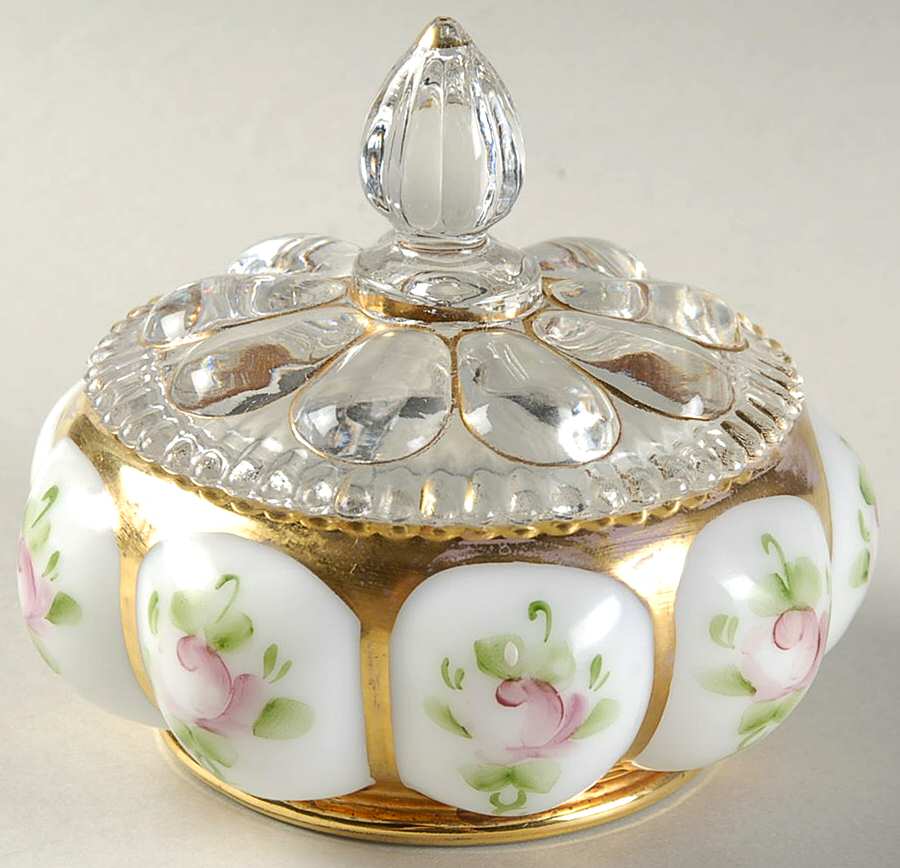 Charleton Roses & Bows (Fenton) Round Puff Box with Lid by Charleton Decorating-1