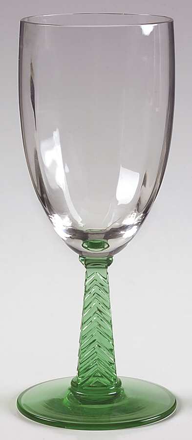1950 Green (Clear Bowl, Green Stem) Water Goblet by Central Glass Works-1