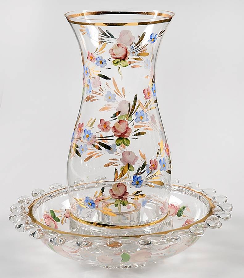 Charleton Roses on Heisey Hurricane Lamp & Globe by Charleton Decorating-1