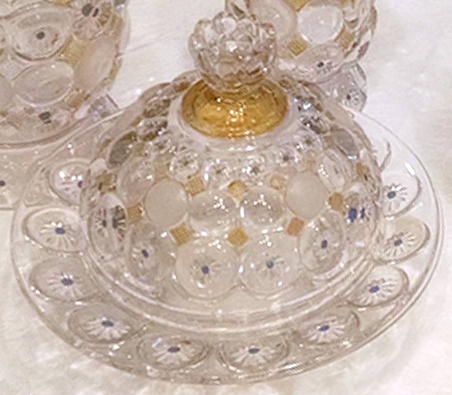 Jewelled Moon and Star Clear (Decorated) Round Covered Butter by Co-Operative Flint-1