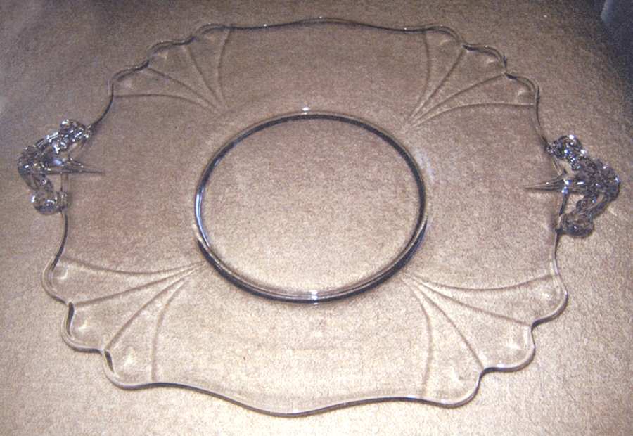 Deco Fan Clear Handled Cake Plate by Central Glass Works-1