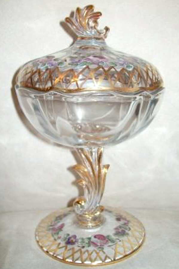 Charleton Roses (Fostoria) Footed Jelly & Cover (Baroque Shape) by Charleton Decorating-1