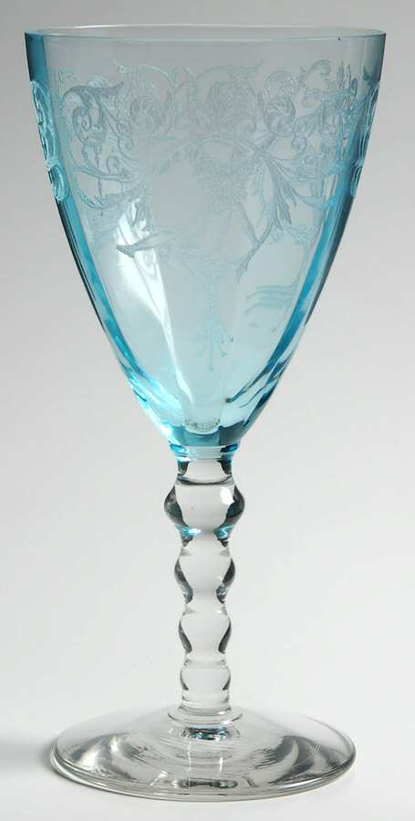 Morgan Blue Bowl (Blue Bowl, Clear Stem, Stem 24) Water Goblet by Central Glass Works-1
