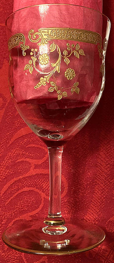 Etch 11  (Gold Encrusted) Water Goblet by Central Glass Works-1