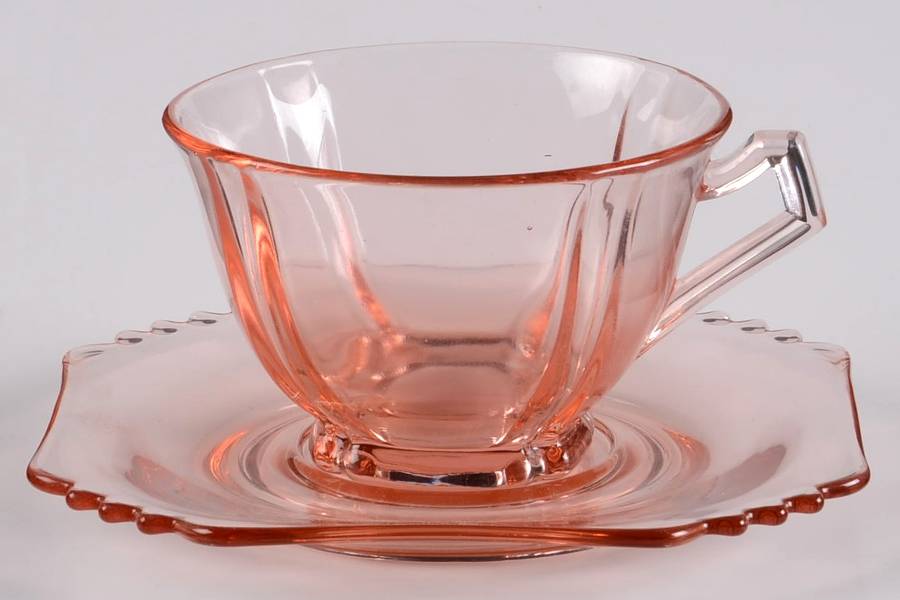 1450 Pink (Rose) Cup & Saucer Set by Central Glass Works-1