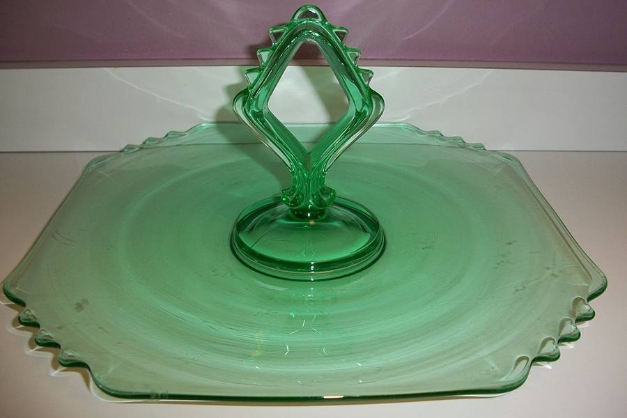 1450 Green (All Green) Center Handle Tray by Central Glass Works-1