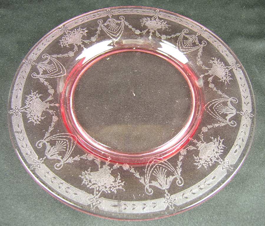 Swag and Dangle Pink Luncheon Plate by Central Glass Works-1