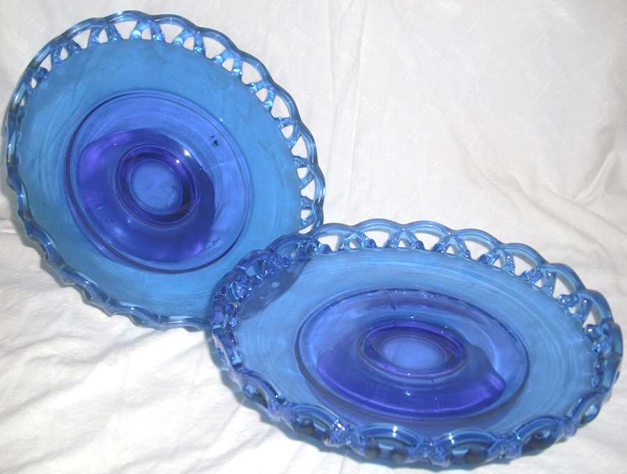Colonial Lace Cobalt 8" Footed Low Comport by Smith Glass -1