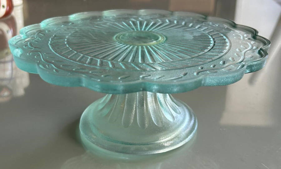 Maison Green 7" Diameter Pedestal Cake Stand by Circleware Crystal-1