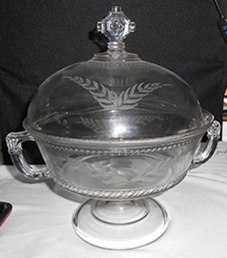 Dot and Dash Clear 10" Compote & Lid by Central Glass Works-1